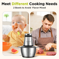 KOIOS Food Processor, 500W Electric Food Chopper with 2 Bowls (8 Cup+8 Cup) & 2 Bi-Level Blades&, Small Electric Grinder Meat Processor for Nuts, Meat, Onion, Garlic, Baby Food，Black