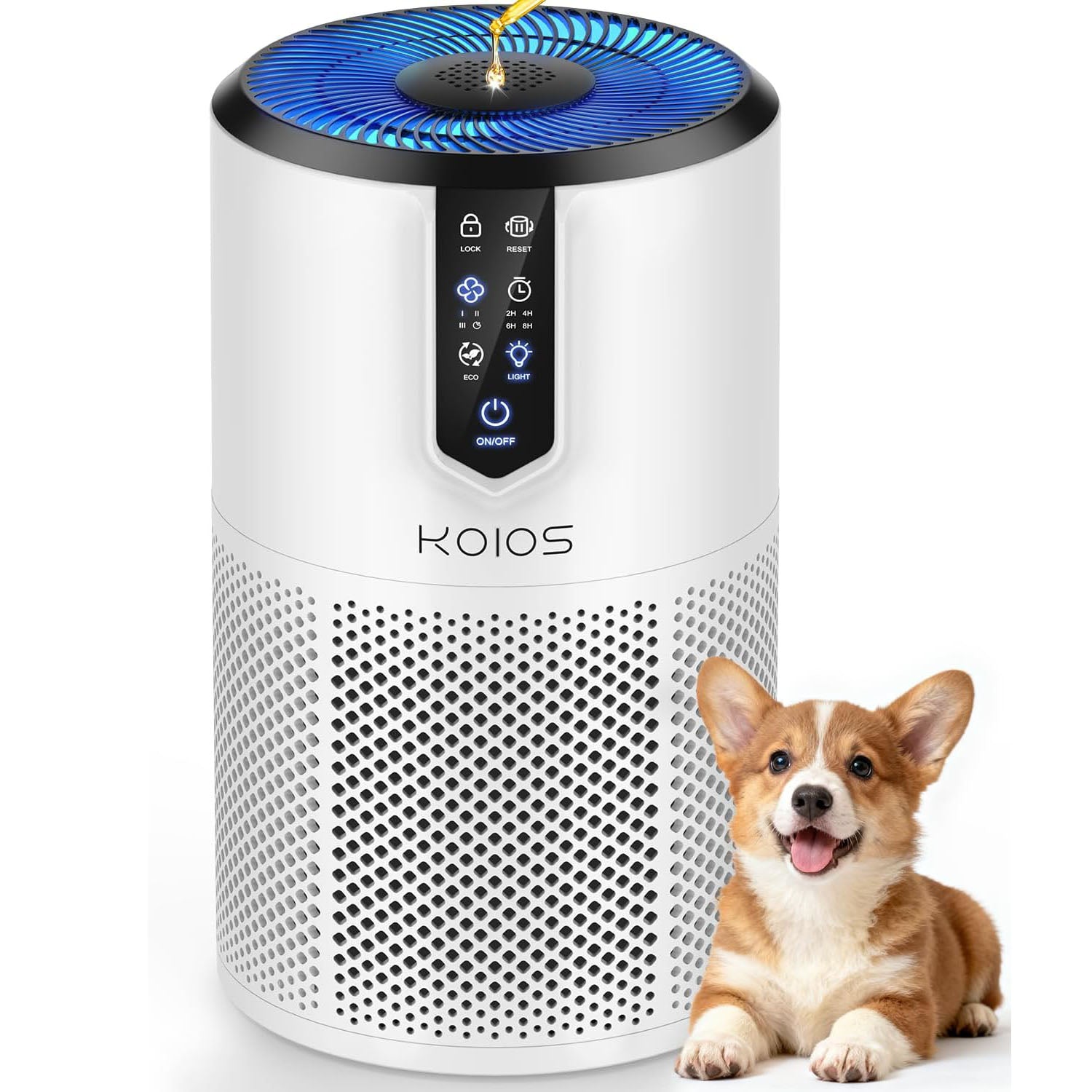 Air Purifiers for Bedroom, KOIOS H13 HEPA Air Purifiers for Home Pets, 15dB Quiet Air Cleaner for Office, Pets Dander, Odors, Smoke, With Eco Mode, Fragrance Sponge, Night Light C150-White