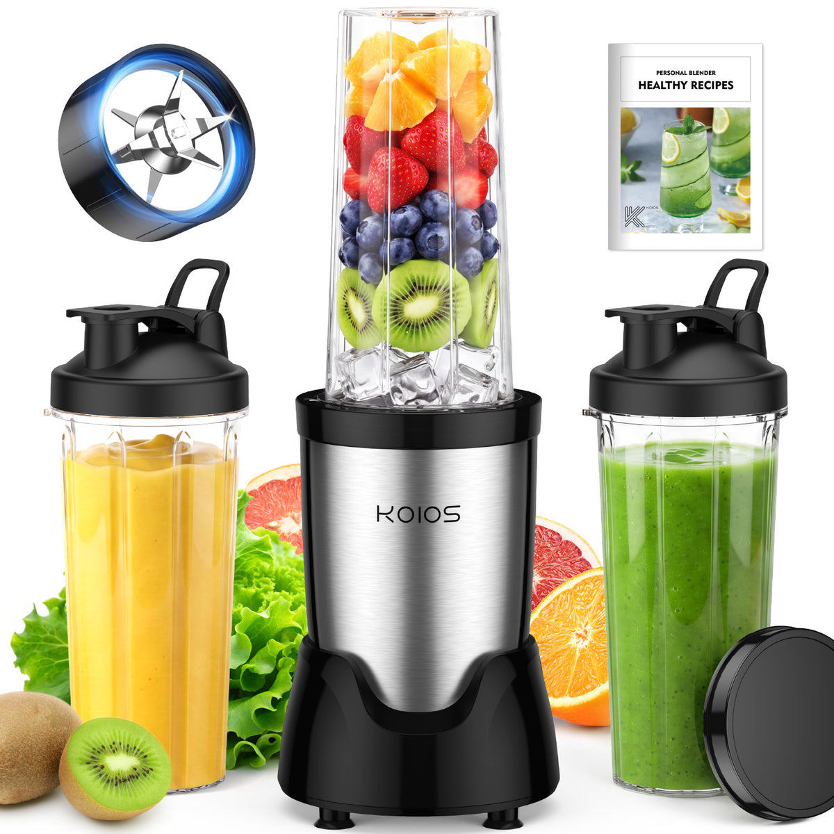 KOIOS BL319B | 22,000 RPM Smoothie Blender + 3 To-Go Cups