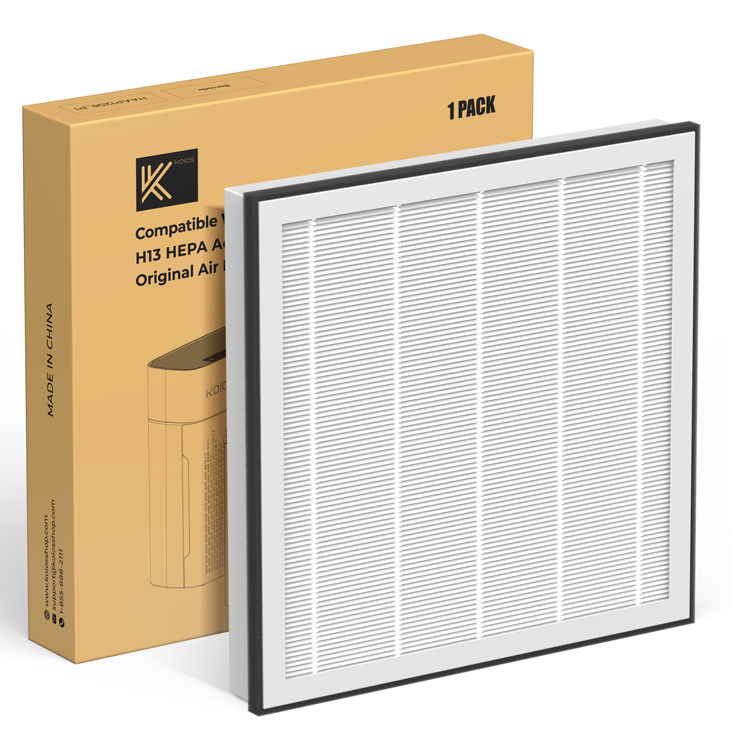 1Pack AP2503 Replacement Filter for KOIOS AP2503 Air Purifier, 3-in-1 H13 True HEPA and Activated Carbon Replacement Filter for Home Large Room, Pet Hair, Smoke, Dust, Pollen, AP2503, White