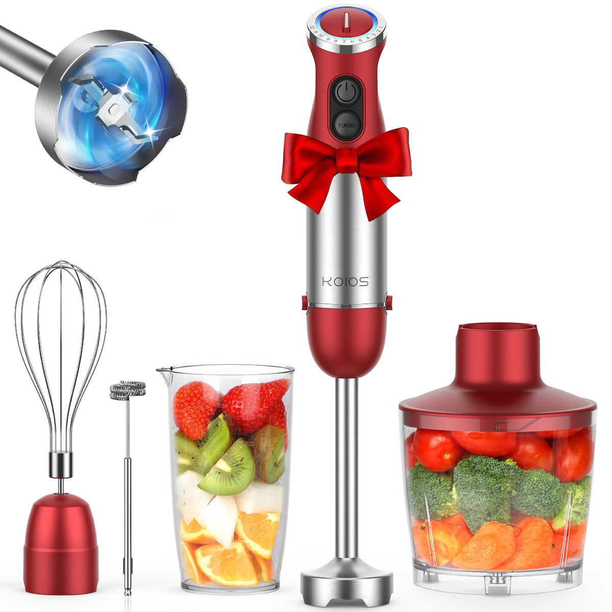 Kolohoso Staafmixer 1500W 4 In 1 Handblender Met 20 Snelheden En TURBO, RVS 304 Messen, Inclusief Garde, Hakmolen 500ML En Maatbeker 600ML, BPA-Vrij, Voor Soepen Sauzen Smoothies Babyvoeding