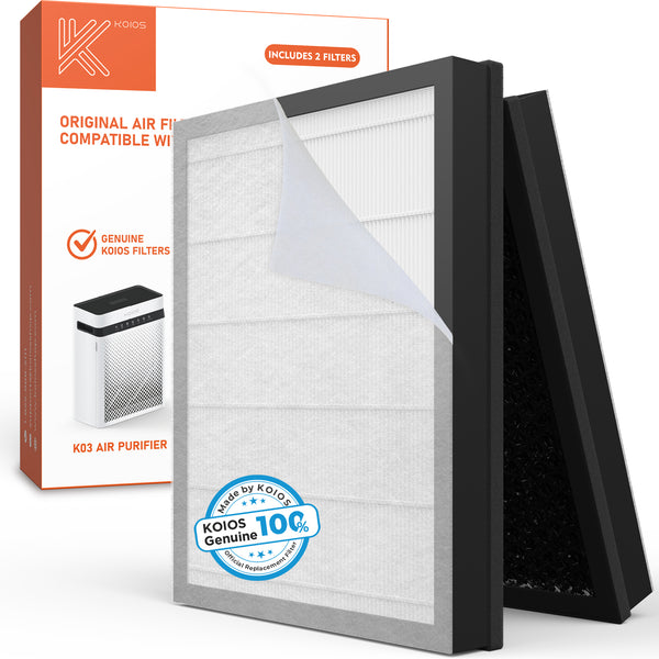 2 Pack KOIOS K03 Air Purifier Replacement Filter, 3-in-1 HEPA with Washable Pre-Filter & Upgraded Activated Carbon, Fit 2400sq.ft Large Room Hepa Air Purifier for Home Pets & Families