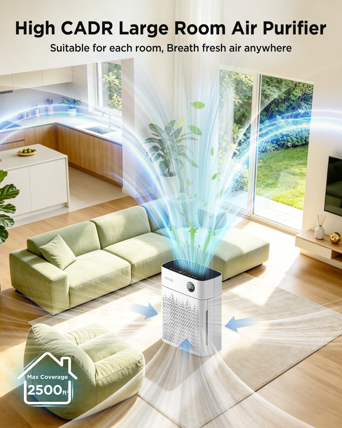 KOIOS Air Purifiers for Home Large Room Up to 2500 sq. ft, H13 HEPA Air Purifier with Washable Filter, PM2.5 AQI, 20dB Sleep Mode, Pet Air Cleaner for Dander, Dust, Pollen, Smoke, Odors, AP2503, White
