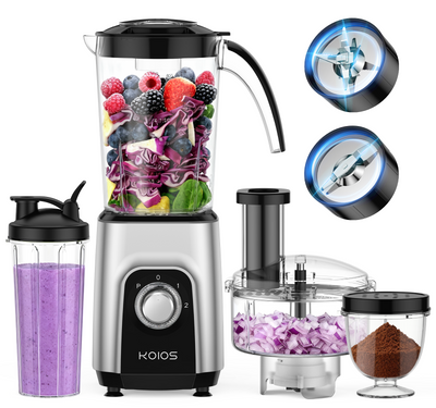 KOIOS Blender/Food Processor Combo Max 1000W, 4-in-1 Smoothie Blender & Food Chopper Meat Grinder , 34oz & 22oz BPA-Free Cups, Personal Blender for Smoothies, Purees, Salsas & Meat