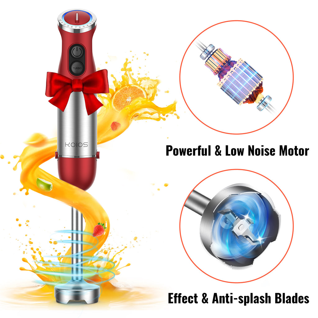 KOIOS 5-in-1 Hand Immersion Blender, 1000W 12 Speed Handheld Blender Stick with Copper Motor Stainless Steel Blade, 600ml Mixing Beaker,500ml Food Processor, Whisk, Milk Frother, Non-BPA