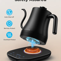 Gooseneck Electric Kettle with Temperature Control, 27oz/0.8L Fast Heat Electric Kettle for Pour Over Coffee/Tea, Auto Shut Off & Boil-Dry Protection, 4hrs Keep Warm, Stainless Steel Inner,Matte Black