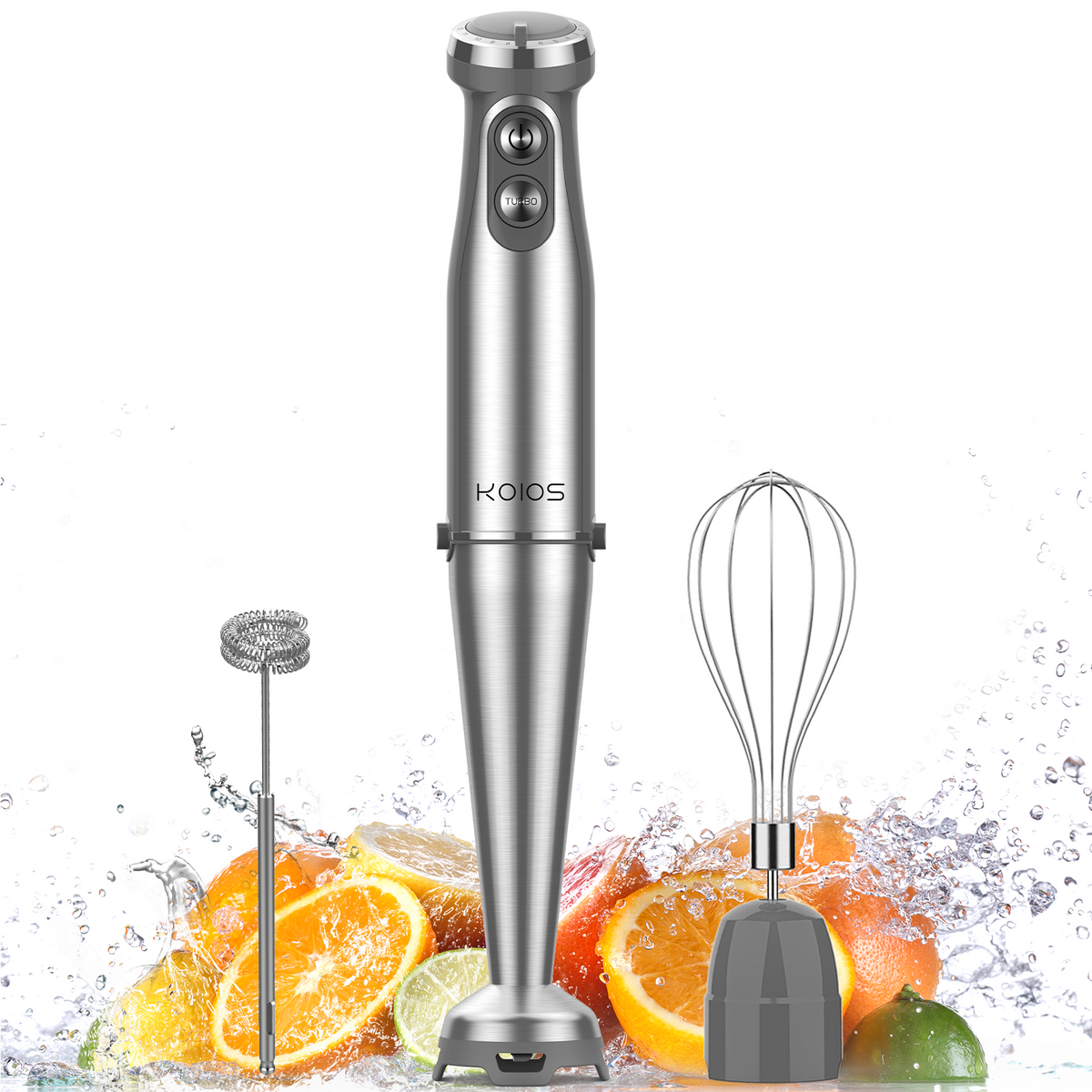 KOIOS Immersion Blender, 1000W Anti-scratch 3-in-1 Hand Blender, Upgraded 12 Speed Stainless Steel Blade Stick Blenders with Turbo Mode, Whisk and Milk Frother, Non-BPA