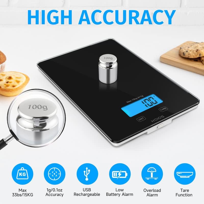 USB Rechargeable Food Scale, 33lb 15Kg Kitchen Scale Digital