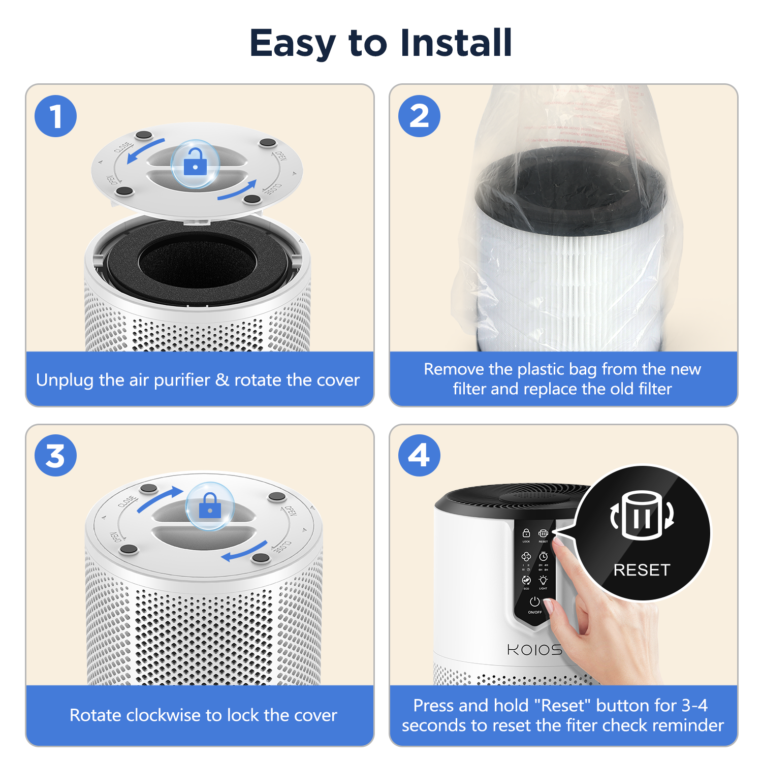 2 Pack KOIOS C150 Air Purifier Filter, Official Certified H13 True HEPA Replacement Filter Compatible with C150 Air Purifier, High-Efficiency 3-in-1 HEPA Activated Carbon,