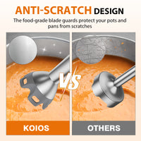 KOIOS Immersion Blender, 1000W Anti-scratch 3-in-1 Hand Blender, Upgraded 12 Speed Stainless Steel Blade Stick Blenders with Turbo Mode, Whisk and Milk Frother, Non-BPA