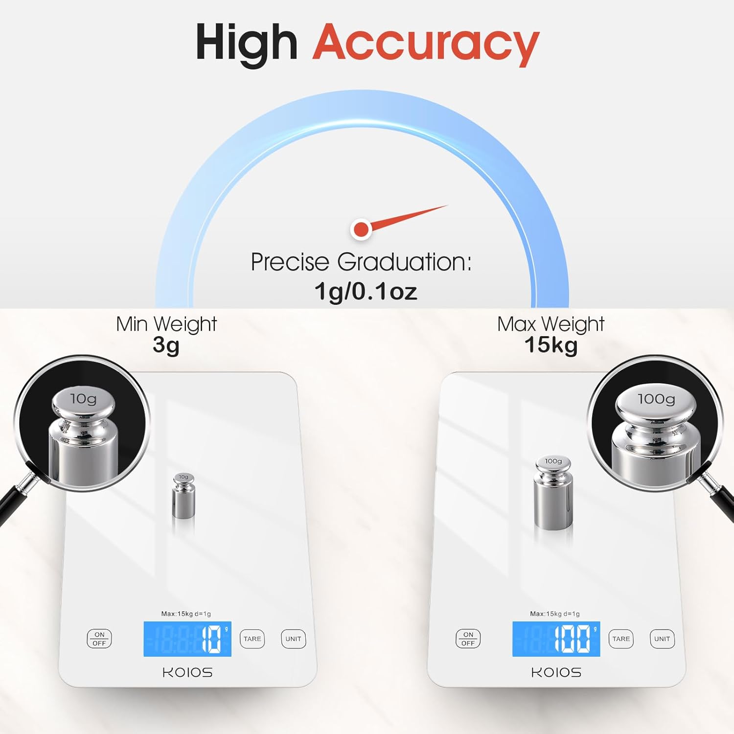 KOIOS Kitchen Scale, 33lb/15kg Digital Food Scales Weight in Grams and Ounces for Cooking Baking, 1g/0.1oz Precise Graduation, Batteries and Type-C Charging, Tare Function, LCD Display