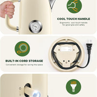 Electric Kettle 1.8L with Temperature Gauge, 1500W Fast Boiling Electric Tea Kettle, 100% Stainless Steel Retro-Style Hot Water Kettle Electric - Glowing LED Light, Auto Shut-Off & Boil-Dry Protection