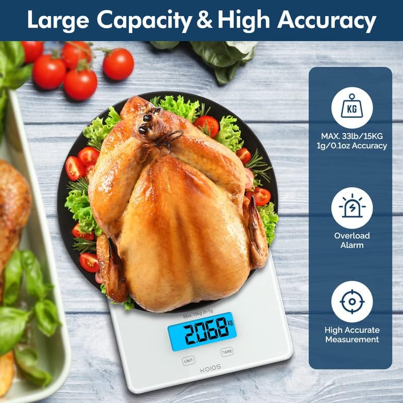Dropship KOIOS USB Rechargeable Food Scale, 33lb/15Kg Kitchen