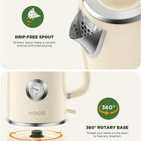 Electric Kettle 1.8L with Temperature Gauge, 1500W Fast Boiling Electric Tea Kettle, 100% Stainless Steel Retro-Style Hot Water Kettle Electric - Glowing LED Light, Auto Shut-Off & Boil-Dry Protection