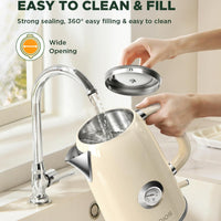 Electric Kettle 1.8L with Temperature Gauge, 1500W Fast Boiling Electric Tea Kettle, 100% Stainless Steel Retro-Style Hot Water Kettle Electric - Glowing LED Light, Auto Shut-Off & Boil-Dry Protection