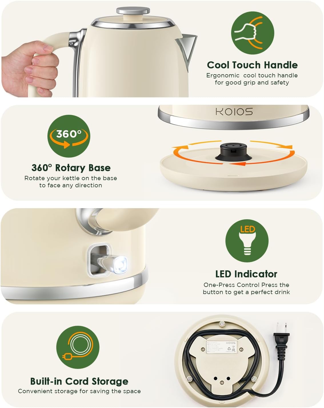 KOIOS 1.8L Kettle | 1500W Fast Boil + Live Temp Gauge