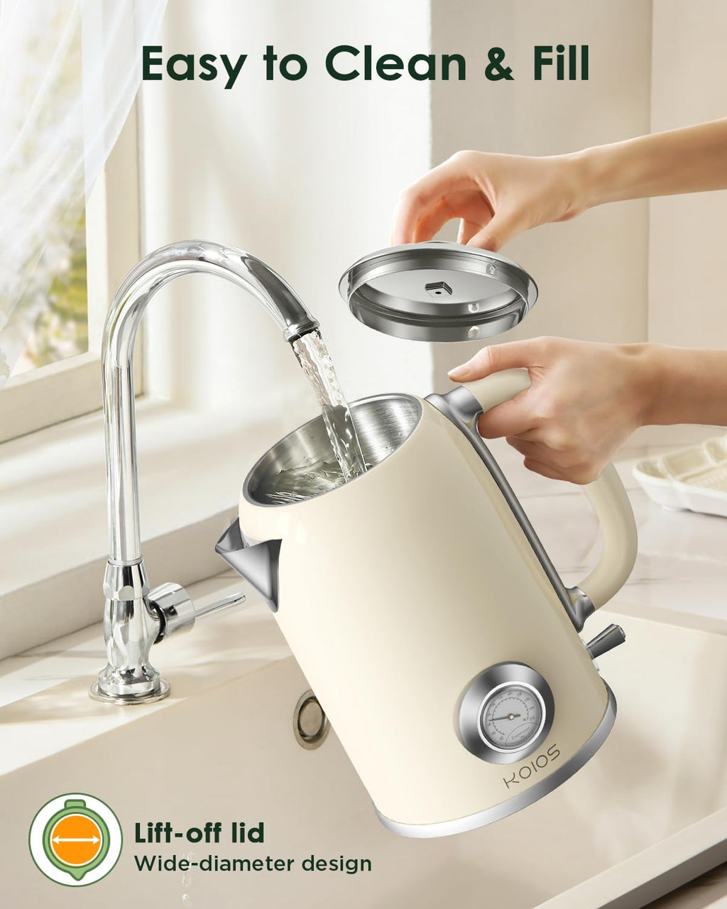 KOIOS 1.8L Kettle | 1500W Fast Boil + Live Temp Gauge
