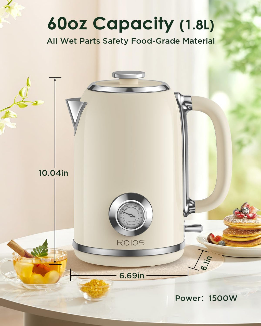 KOIOS 1.8L Kettle | 1500W Fast Boil + Live Temp Gauge