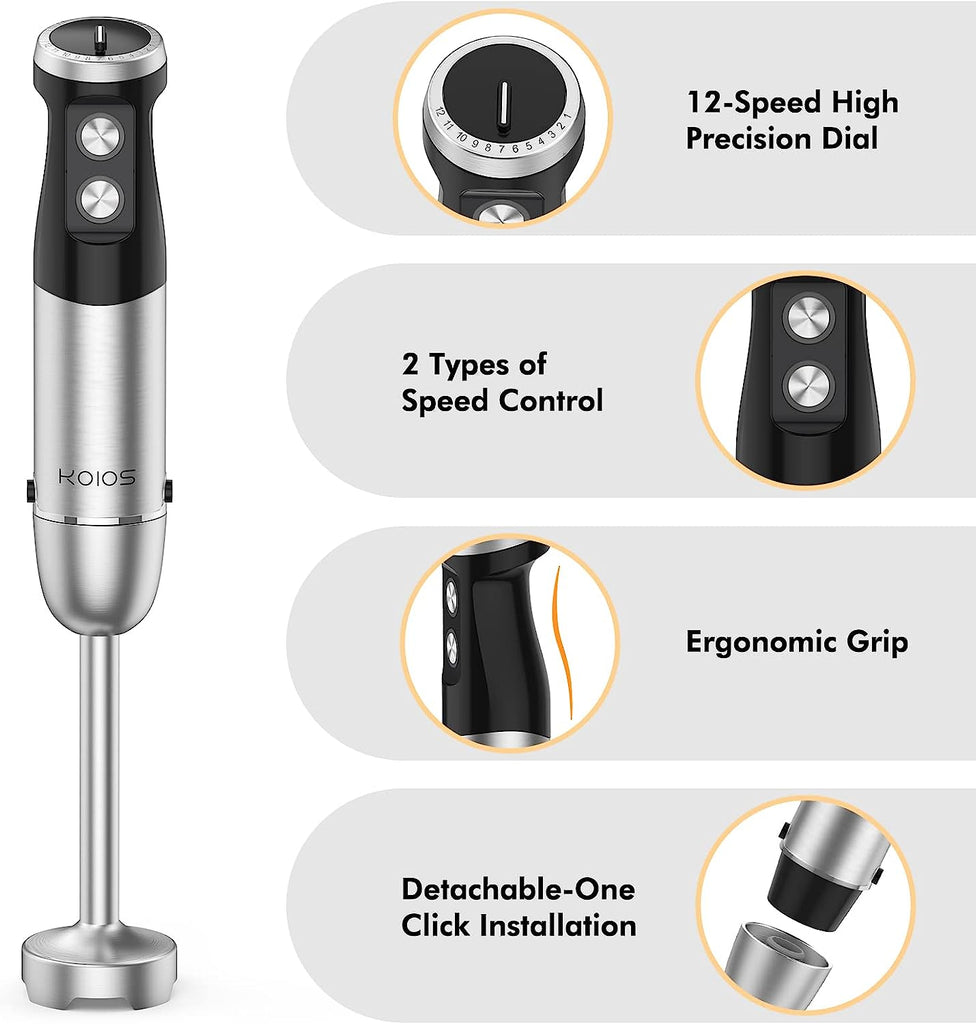 Immersion Hand Blender 16-Speed 5-In-1 Multi-Function Stick Blender with  600ml