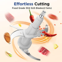 KOIOS Food Processor, 500W Electric Food Chopper with 2 Bowls (8 Cup+8 Cup) & 2 Bi-Level Blades&, Small Electric Grinder Meat Processor for Nuts, Meat, Onion, Garlic, Baby Food