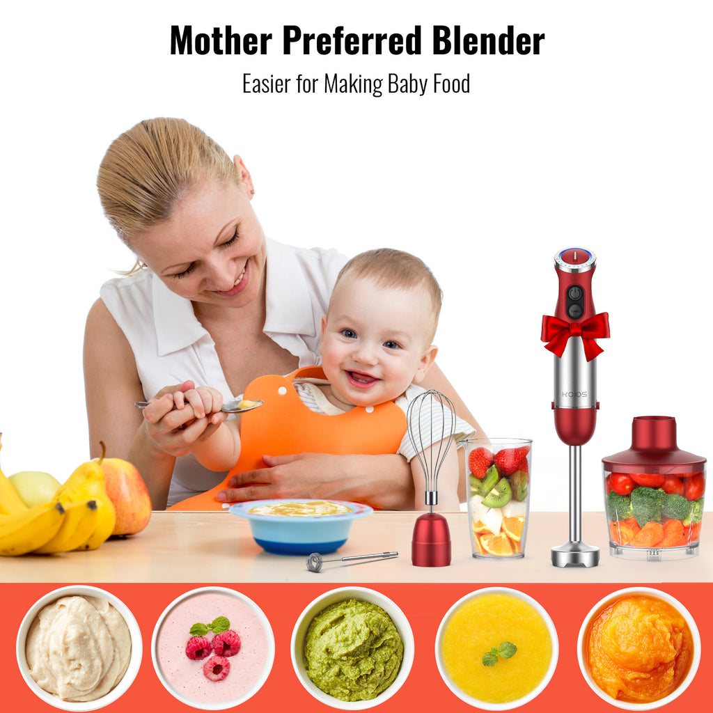 KOIOS 5-in-1 Hand Immersion Blender, 1000W 12 Speed Handheld Blender Stick with Copper Motor Stainless Steel Blade, 600ml Mixing Beaker,500ml Food Processor, Whisk, Milk Frother, Non-BPA