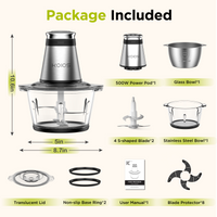 KOIOS Food Processor, 500W Electric Food Chopper with 2 Bowls (8 Cup+8 Cup) & 2 Bi-Level Blades&, Small Electric Grinder Meat Processor for Nuts, Meat, Onion, Garlic, Baby Food，Black