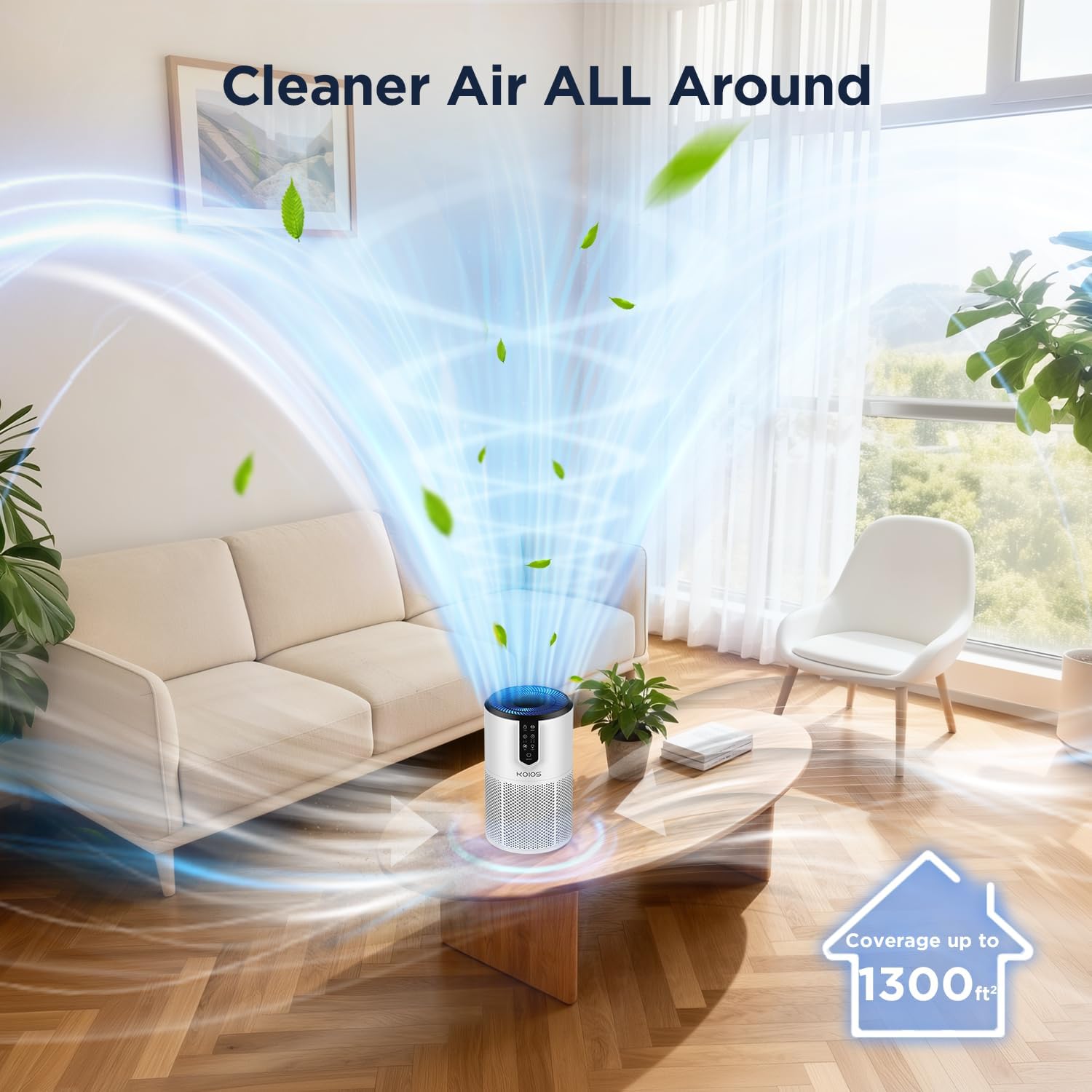 Air Purifiers for Bedroom, KOIOS H13 HEPA Air Purifiers for Home Pets, 15dB Quiet Air Cleaner for Office, Pets Dander, Odors, Smoke, With Eco Mode, Fragrance Sponge, Night Light C150-White