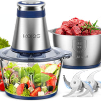 KOIOS Food Processor, 500W Electric Food Chopper with 2 Bowls (8 Cup+8 Cup) & 2 Bi-Level Blades&, Small Electric Grinder Meat Processor for Nuts, Meat, Onion, Garlic, Baby Food