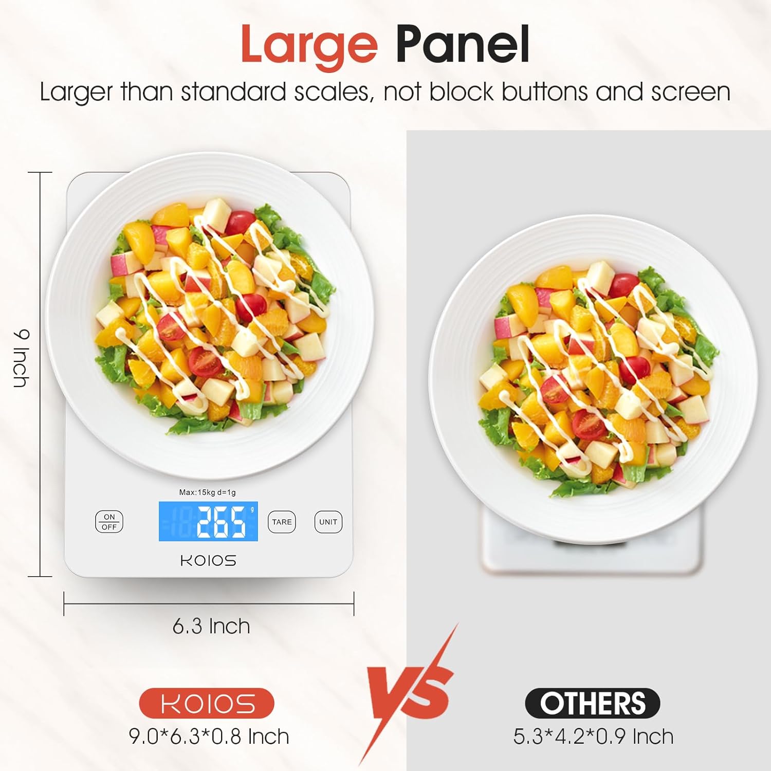 KOIOS Kitchen Scale, 33lb/15kg Digital Food Scales Weight in Grams and Ounces for Cooking Baking, 1g/0.1oz Precise Graduation, Batteries and Type-C Charging, Tare Function, LCD Display