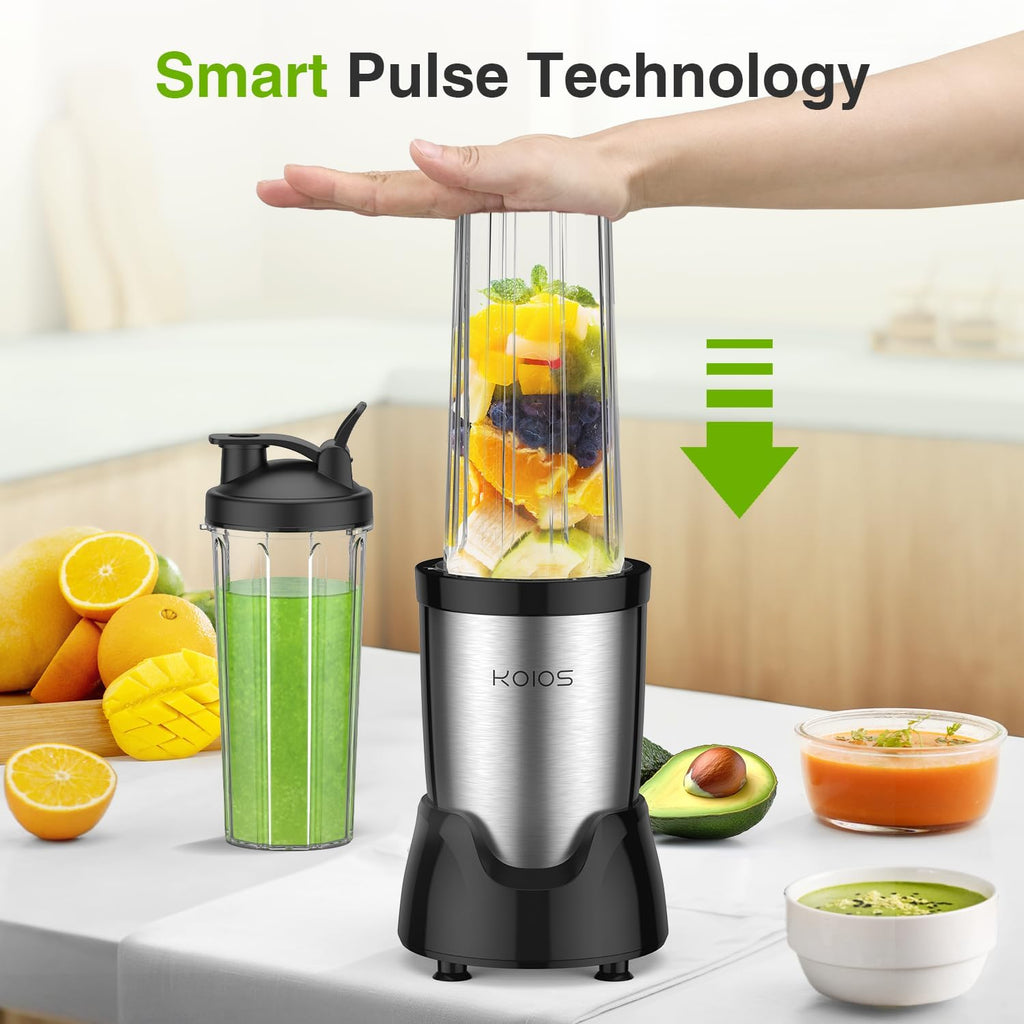 KOIOS Blender for Smoothies,Personal Blender for Shakes and Smoothies with 3 * 22oz To-Go Cups,22000 RPM Smoothie Maker,Detachable 6-leaf Blade Portable Blenders for kitchen,Nutritious