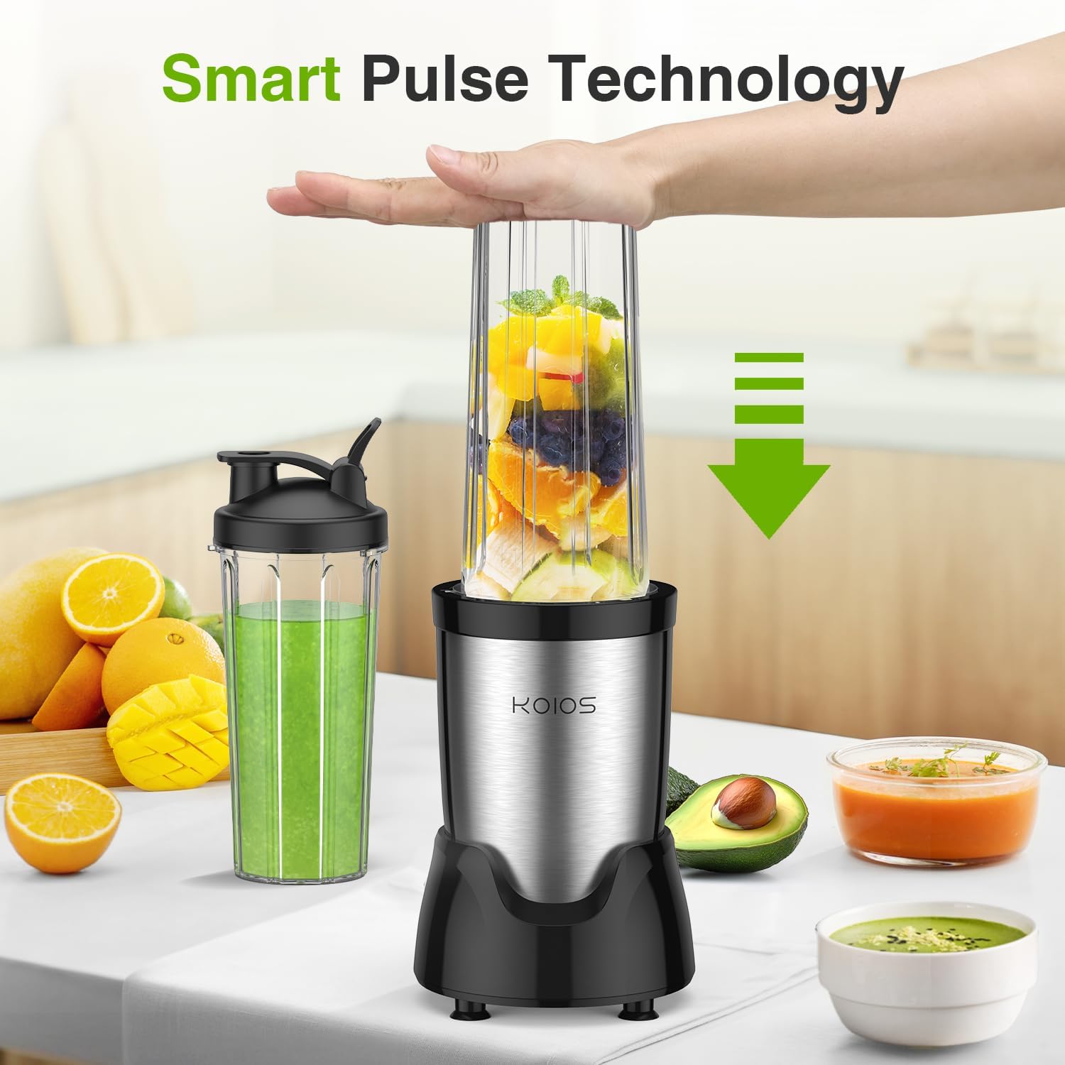 KOIOS Blender for Smoothies,Personal Blender for Shakes and Smoothies with 3 * 22oz To-Go Cups,22000 RPM Smoothie Maker,Detachable 6-leaf Blade Portable Blenders for kitchen,Nutritious