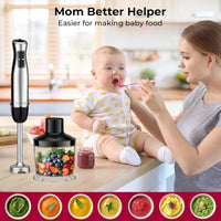 KOIOS Immersion Blender, 1100W 5-in-1 Multi-Purpose Hand Blender, 12-Speed, 600ml Beaker, 500ml Chopper, Egg Whisk, Milk Frother