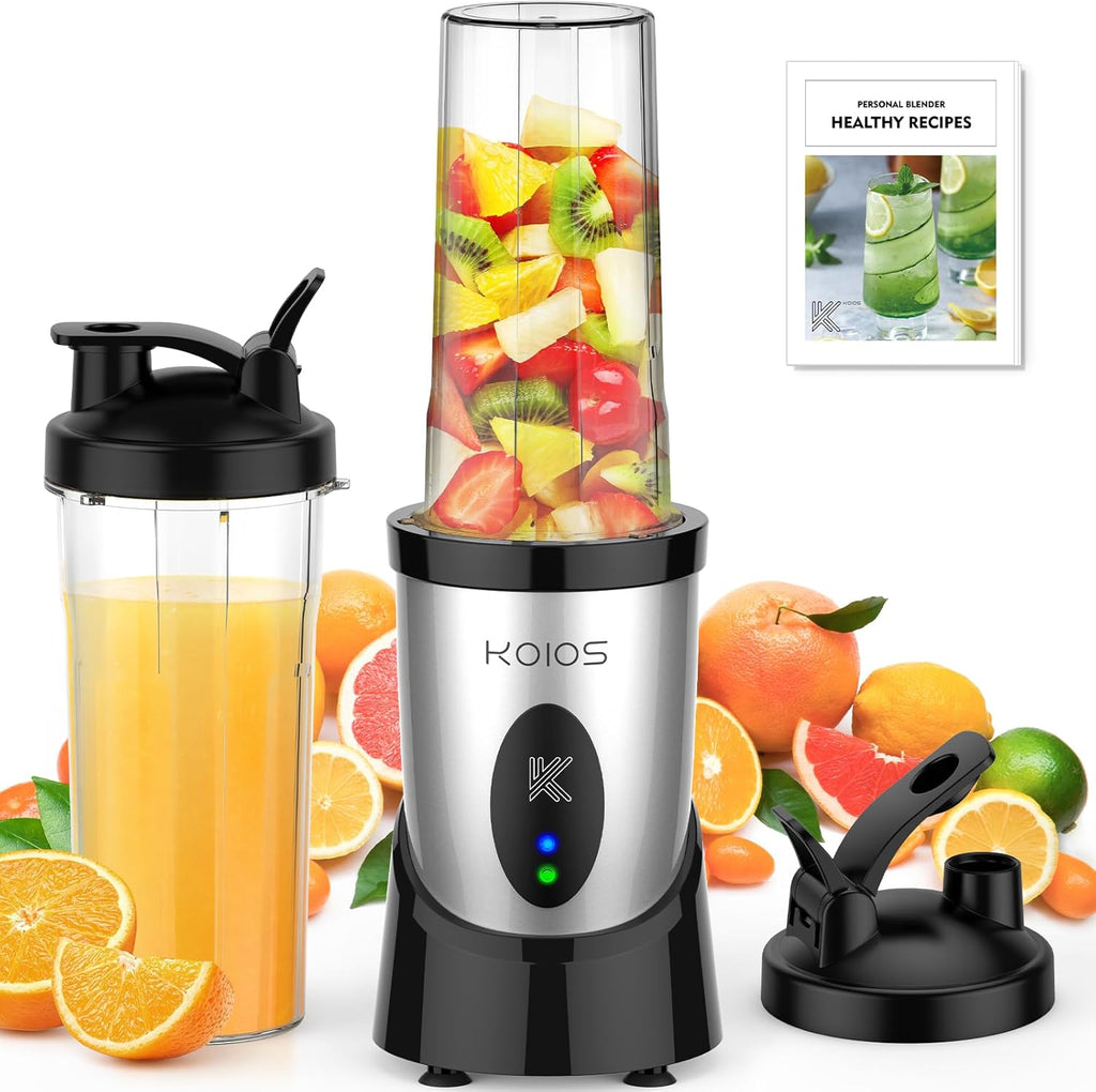 KOIOS Smoothie Blender, 900W Personal Blender for Shakes and Smoothies for Kitchen with 2 No-BPA 22oz Portable Cups, Single Serve Smoothies Maker Mixer for Juices, Nutritious Recipe (Grey Blue)