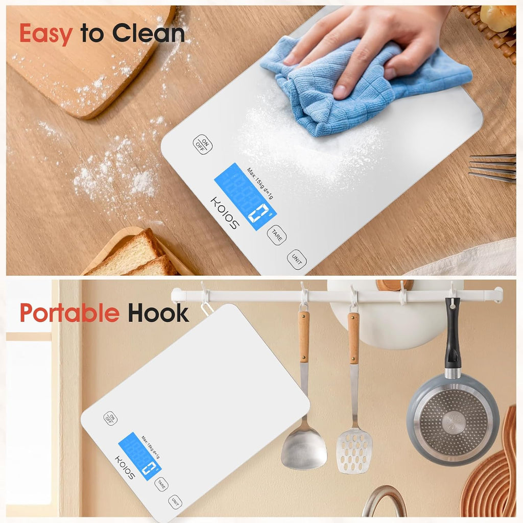 KOIOS K7H Kitchen Scale | 33lb / 1g Accuracy + Type-C