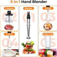 KOIOS Immersion Blender Handheld - Trigger Variable Speed 5-in-1 Immersion Hand Blender 1100W, Anti-Scratch Stainless Steel Shaft, Chopper & Milk Frother, Non-BPA for Soup, Baby Food and Smoothies