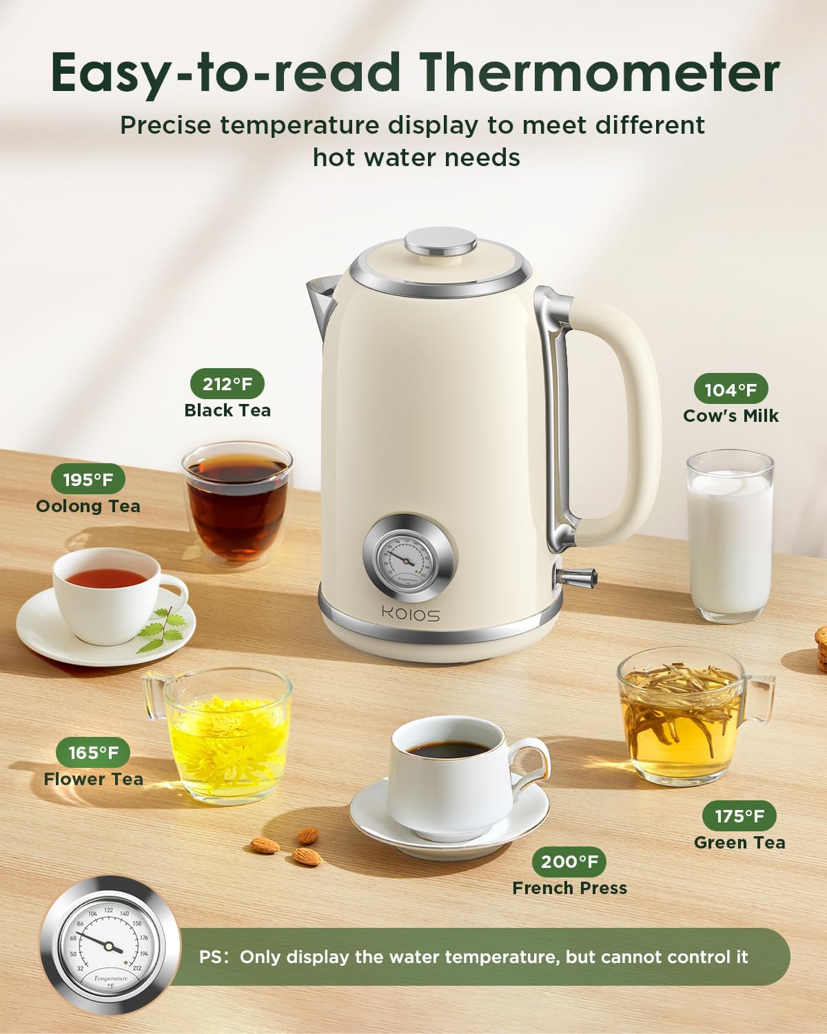 KOIOS 1.8L Kettle | 1500W Fast Boil + Live Temp Gauge
