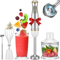 KOIOS Immersion Blender, 1100W 5-in-1 Multi-Purpose Hand Blender, 12-Speed, 600ml Beaker, 500ml Chopper, Egg Whisk, Milk Frother