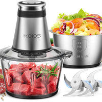 KOIOS Food Processor, 500W Electric Food Chopper with 2 Bowls (8 Cup+8 Cup) & 2 Bi-Level Blades&, Small Electric Grinder Meat Processor for Nuts, Meat, Onion, Garlic, Baby Food