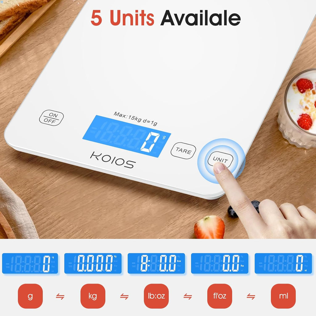 KOIOS K7H Kitchen Scale | 33lb / 1g Accuracy + Type-C
