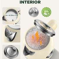 Electric Kettle 1.8L with Temperature Gauge, 1500W Fast Boiling Electric Tea Kettle, 100% Stainless Steel Retro-Style Hot Water Kettle Electric - Glowing LED Light, Auto Shut-Off & Boil-Dry Protection