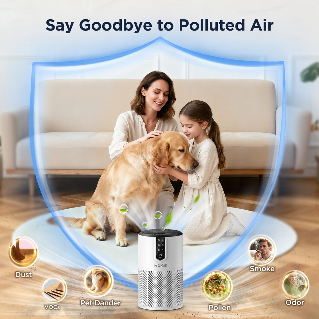 Air Purifiers for Bedroom, KOIOS H13 HEPA Air Purifiers for Home Pets, 15dB Quiet Air Cleaner for Office, Pets Dander, Odors, Smoke, With Eco Mode, Fragrance Sponge, Night Light C150-White