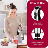 KOIOS Immersion Blender, 1100W 5-in-1 Multi-Purpose Hand Blender, 12-Speed, 600ml Beaker, 500ml Chopper, Egg Whisk, Milk Frother