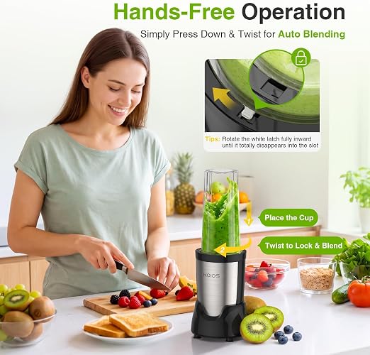 KOIOS BL319B | 22,000 RPM Smoothie Blender + 3 To-Go Cups