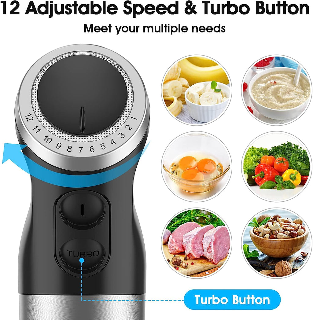 KOIOS Upgraded Immersion Blender Handheld, 1000W 12-Speed 5 in 1 Hand Mixer Stick Blender with 304 Stainless Steel Blade,Food Processor,Beaker,Egg Whisk&Milk Frother,Non-BPA,Smoothies Purée Baby Food
