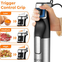 KOIOS Immersion Blender Handheld - Trigger Variable Speed 5-in-1 Immersion Hand Blender 1100W, Anti-Scratch Stainless Steel Shaft, Chopper & Milk Frother, Non-BPA for Soup, Baby Food and Smoothies