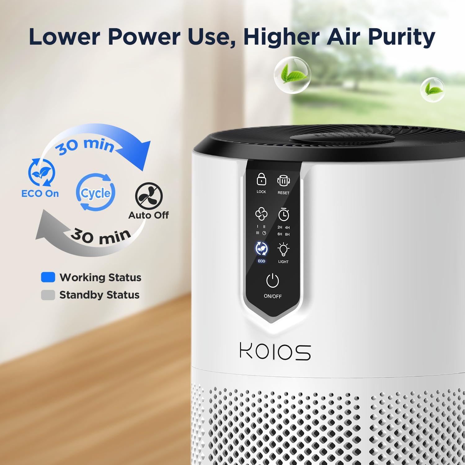 Air Purifiers for Bedroom, KOIOS H13 HEPA Air Purifiers for Home Pets, 15dB Quiet Air Cleaner for Office, Pets Dander, Odors, Smoke, With Eco Mode, Fragrance Sponge, Night Light C150-White