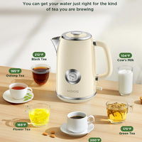 Electric Kettle 1.8L with Temperature Gauge, 1500W Fast Boiling Electric Tea Kettle, 100% Stainless Steel Retro-Style Hot Water Kettle Electric - Glowing LED Light, Auto Shut-Off & Boil-Dry Protection