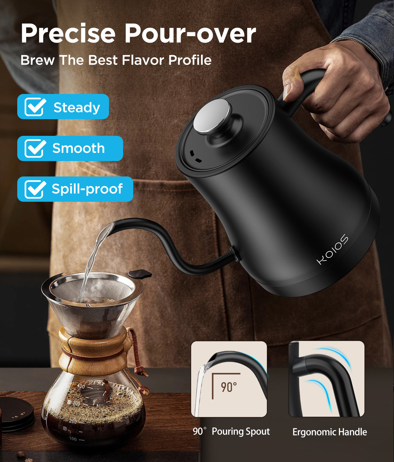 Gooseneck Electric Kettle with Temperature Control, 27oz/0.8L Fast Heat Electric Kettle for Pour Over Coffee/Tea, Auto Shut Off & Boil-Dry Protection, 4hrs Keep Warm, Stainless Steel Inner,Matte Black