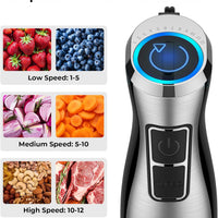 KOIOS Immersion Blender, 1100W 5-in-1 Multi-Purpose Hand Blender, 12-Speed, 600ml Beaker, 500ml Chopper, Egg Whisk, Milk Frother