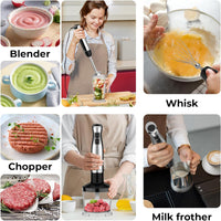 KOIOS Immersion Blender, 1100W 5-in-1 Multi-Purpose Hand Blender, 12-Speed, 600ml Beaker, 500ml Chopper, Egg Whisk, Milk Frother
